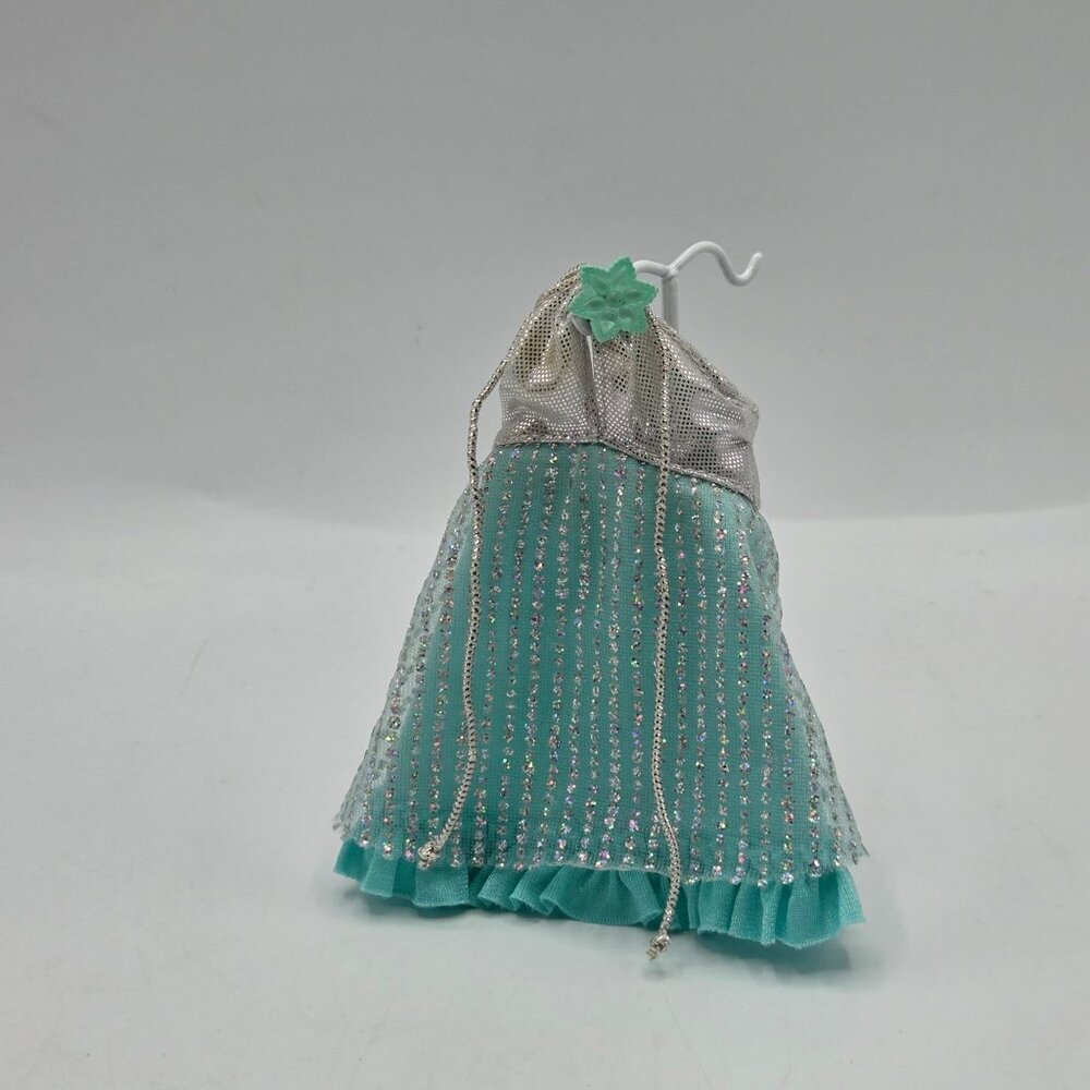 Vintage Barbie Doll Light Blue Sheer Lined Dress With Silver Sparkle & Flower De